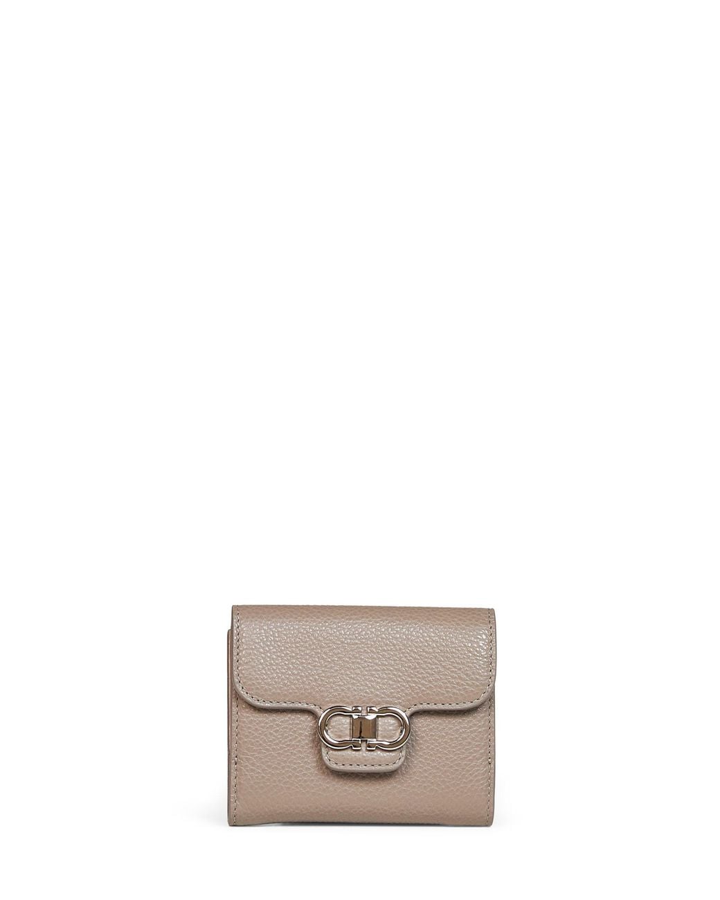Ferragamo Gray Compact Wallet Gancini Calfskin Calf Leather & Purses