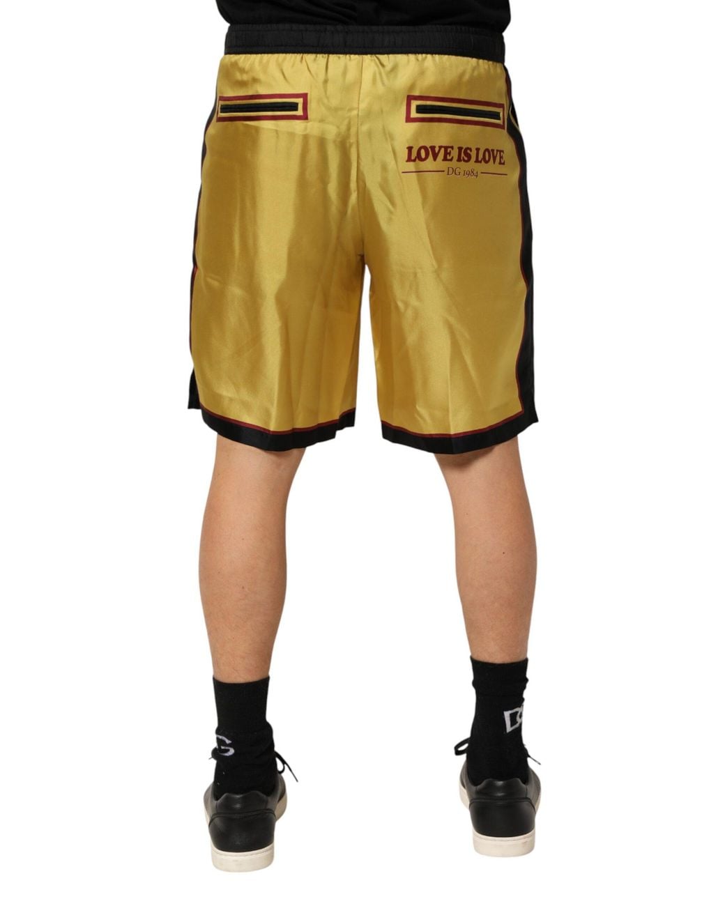 Dolce & Gabbana Yellow Floral Print Silk Bermuda Shorts for men