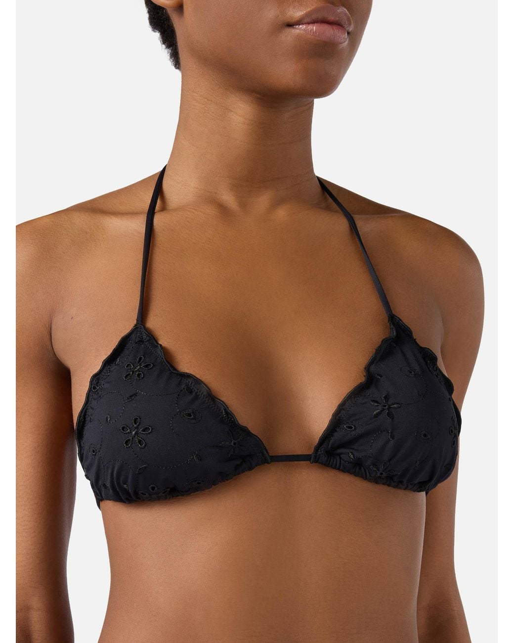 Mc2 Saint Barth Black Bikini Sarius Triangle Solid Sangallo Fabric
