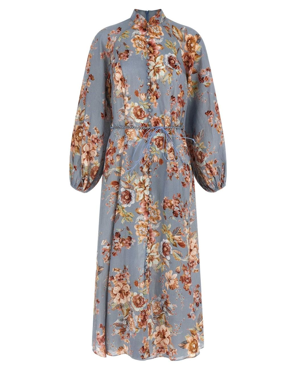 Zimmermann Blue Floral Print Linen Dress