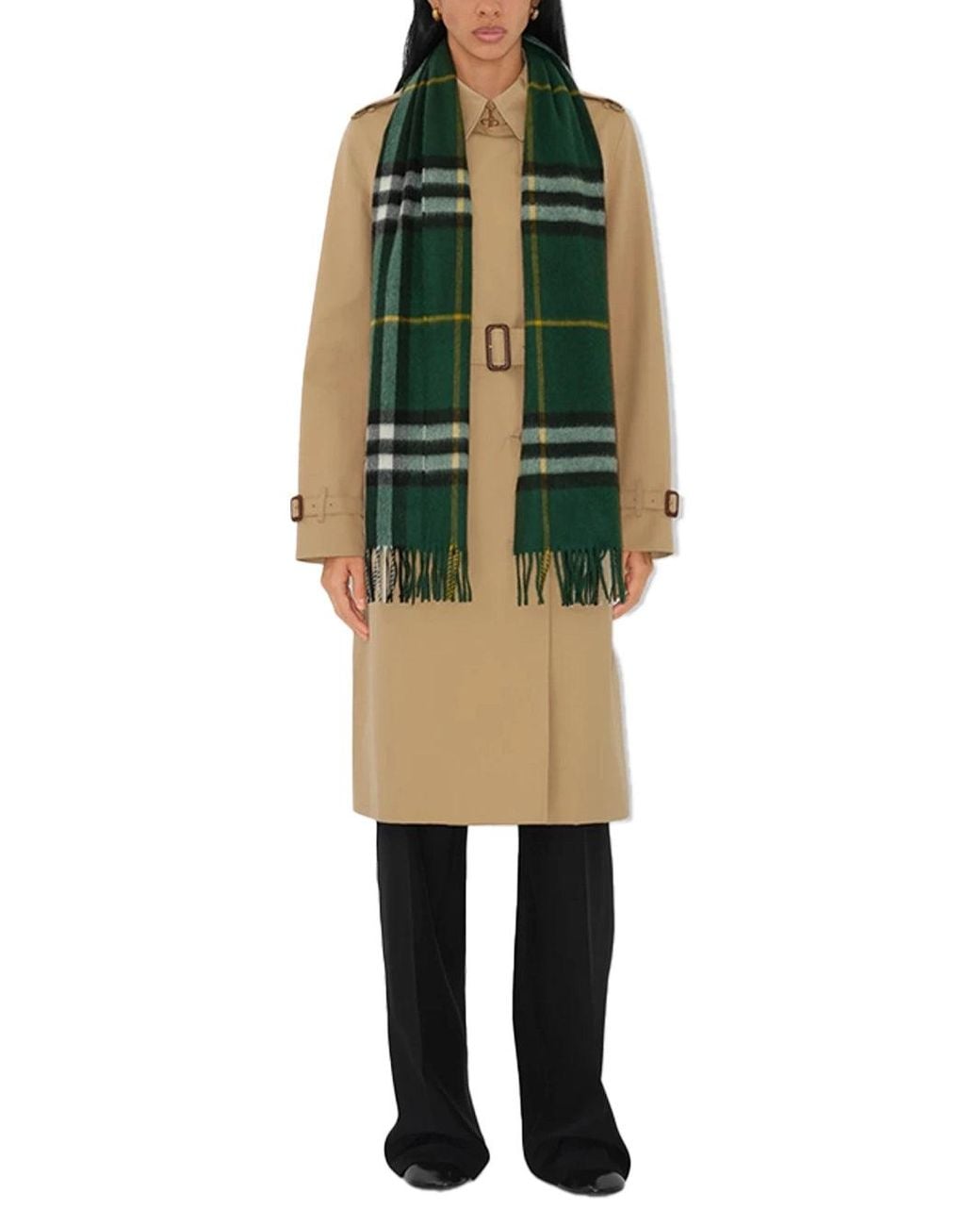 Burberry Green Check Cashmere Scarf D