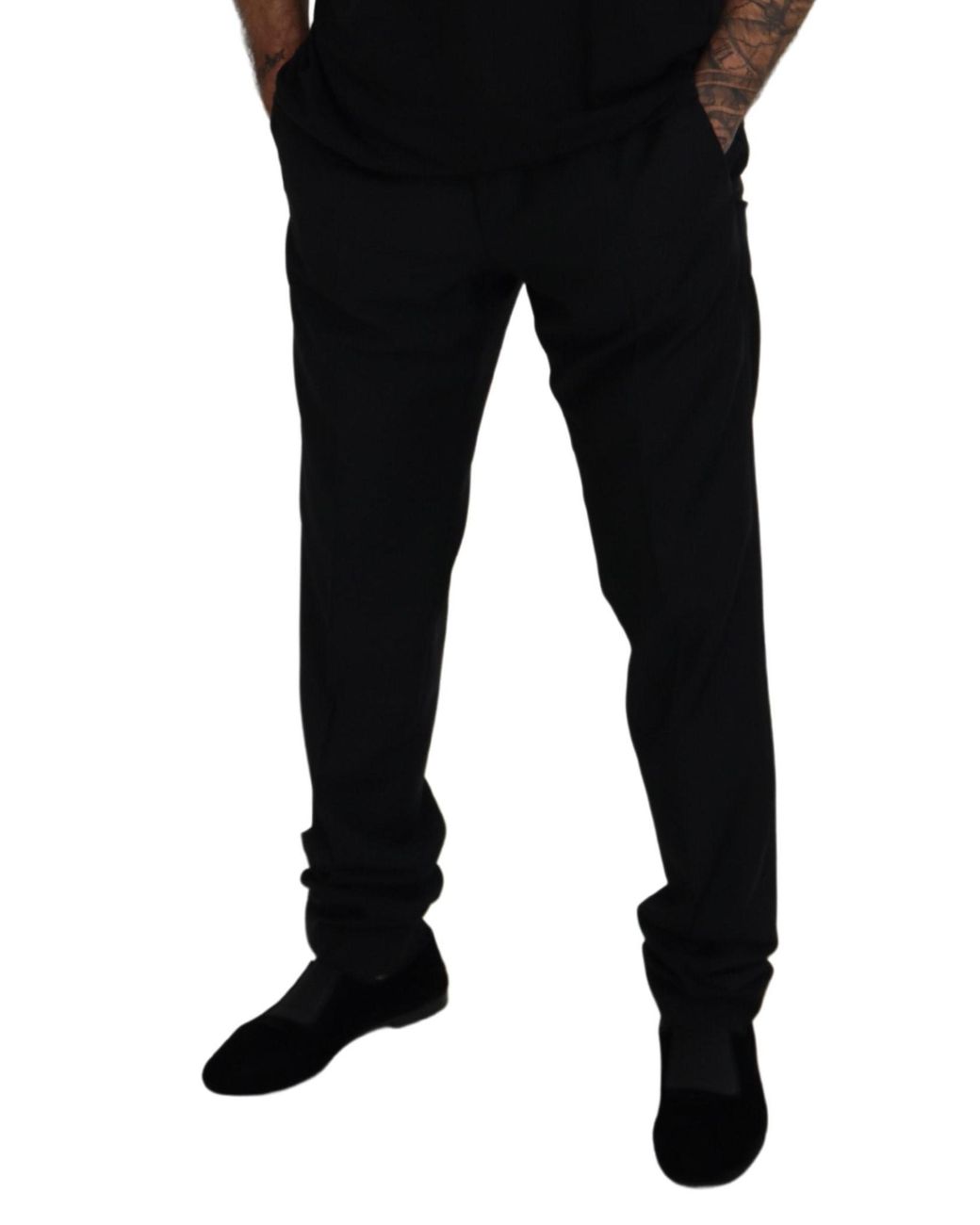 Dolce & Gabbana Black Elegant Virgin Wool Blend Trousers for men