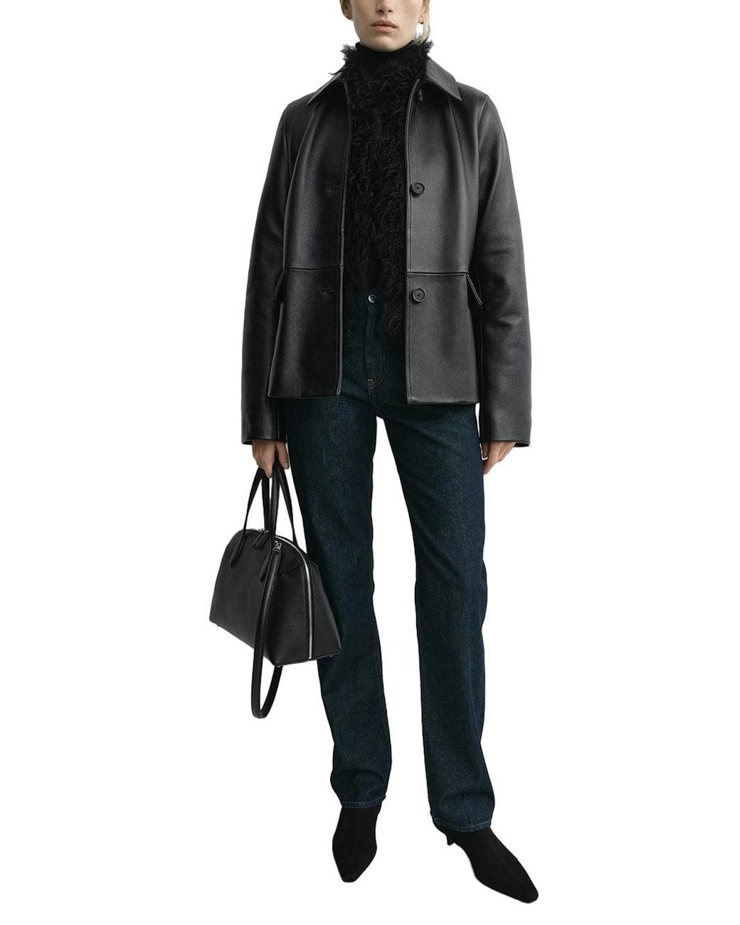 Totême Black Grained Leather Jacket
