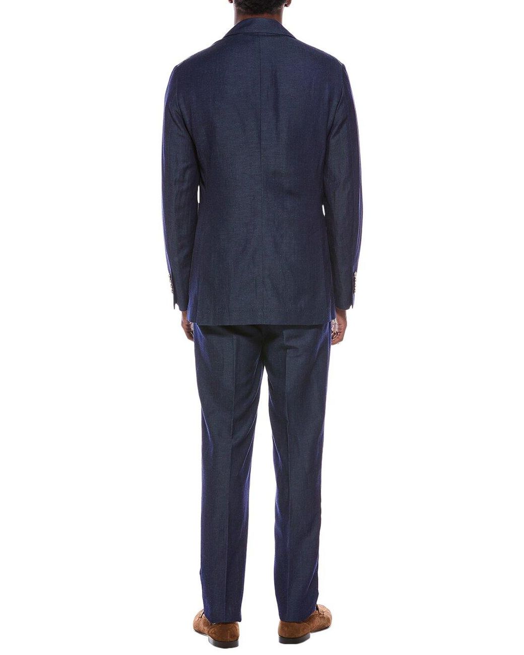 Brunello Cucinelli Blue Wool Linen Blazer for men