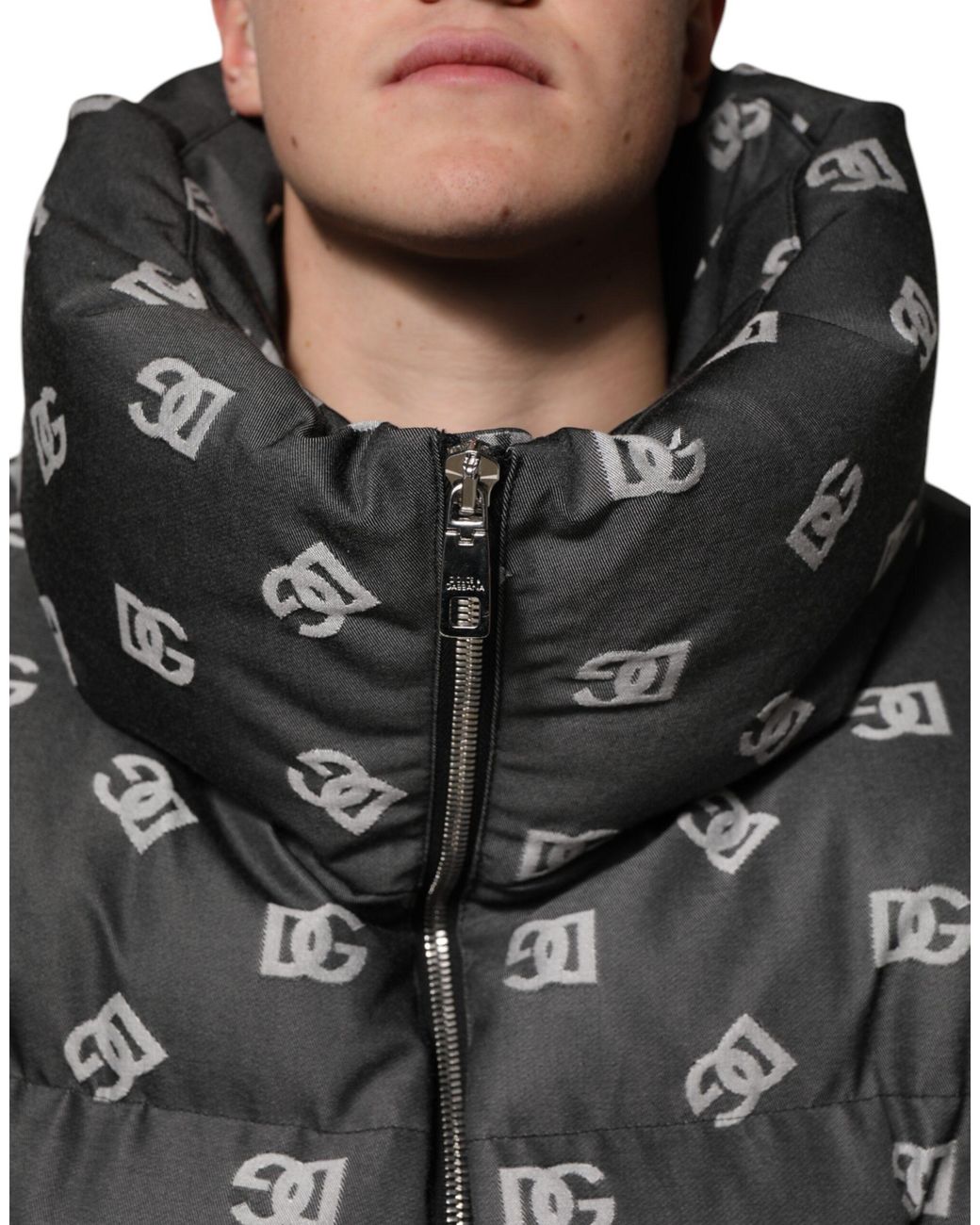 Dolce & Gabbana Black Logo Print Puffer Jacket for men