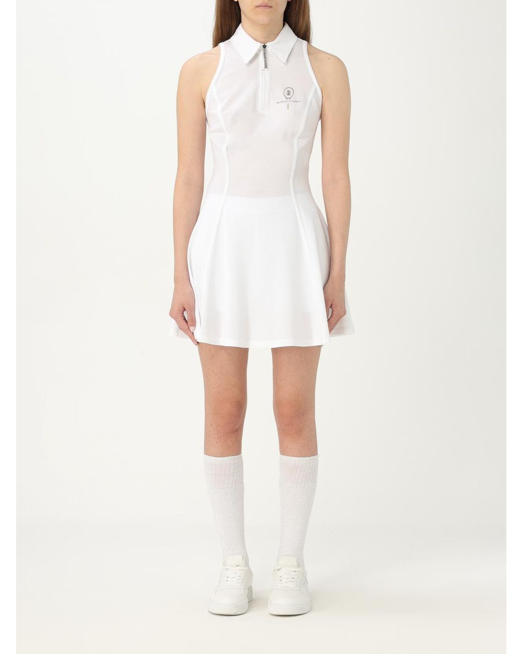 Brunello Cucinelli White Optical Zip Collar Dress