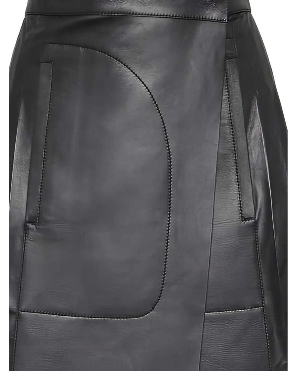 Ferragamo Black Pleated Leather Midi Skirt