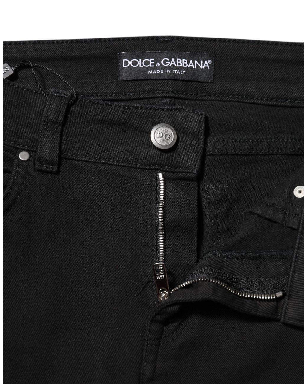 Dolce & Gabbana Black Cotton Logo Skinny Mid Waist Denim Jeans Elastane Clothing