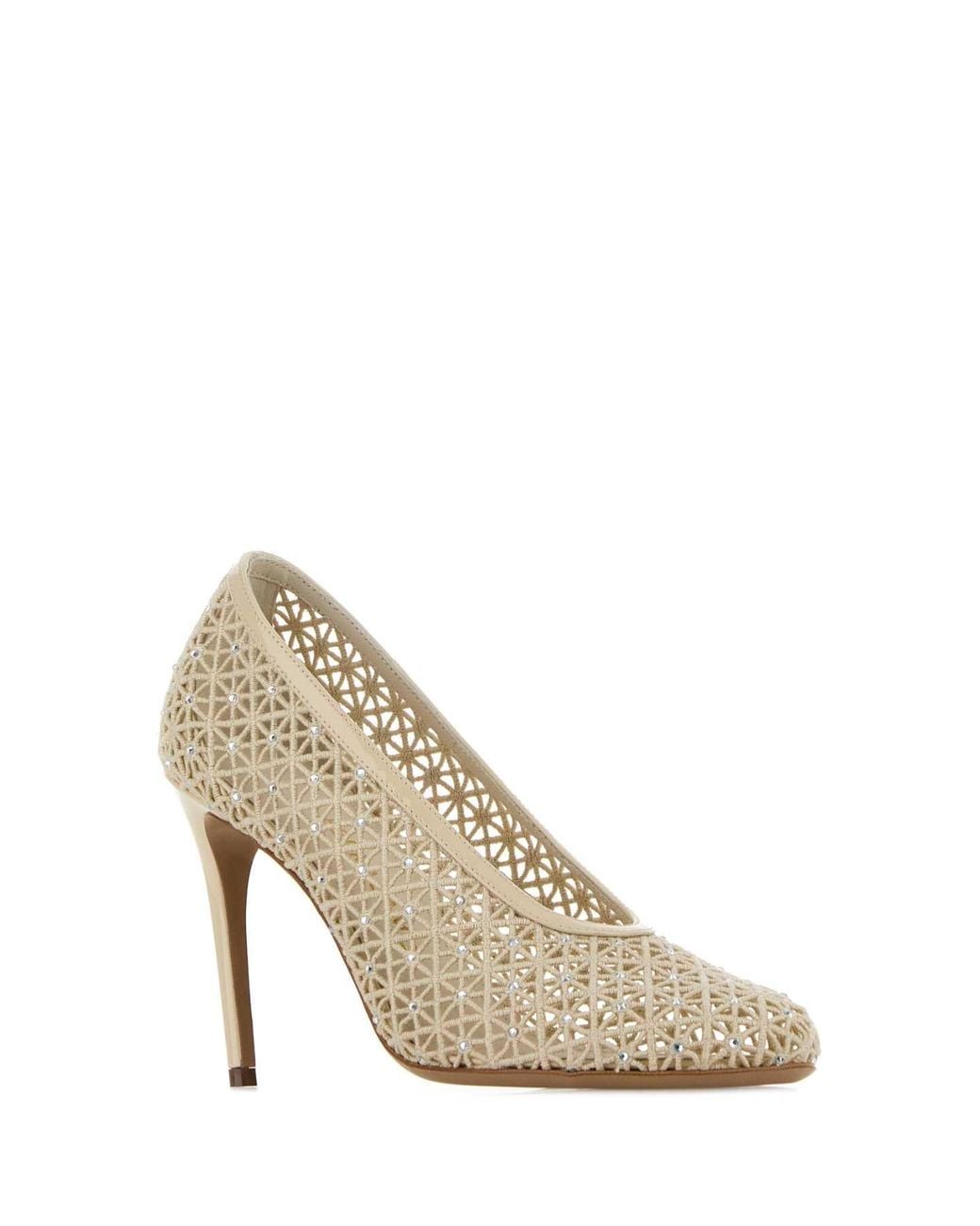 Ferragamo White Salvatore Sand Mesh Sol 95 Pumps