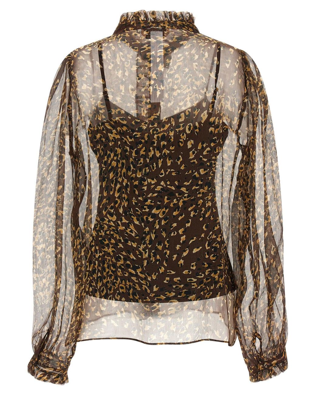 Twinset Brown Animal-Print Silk Creponne Blouse