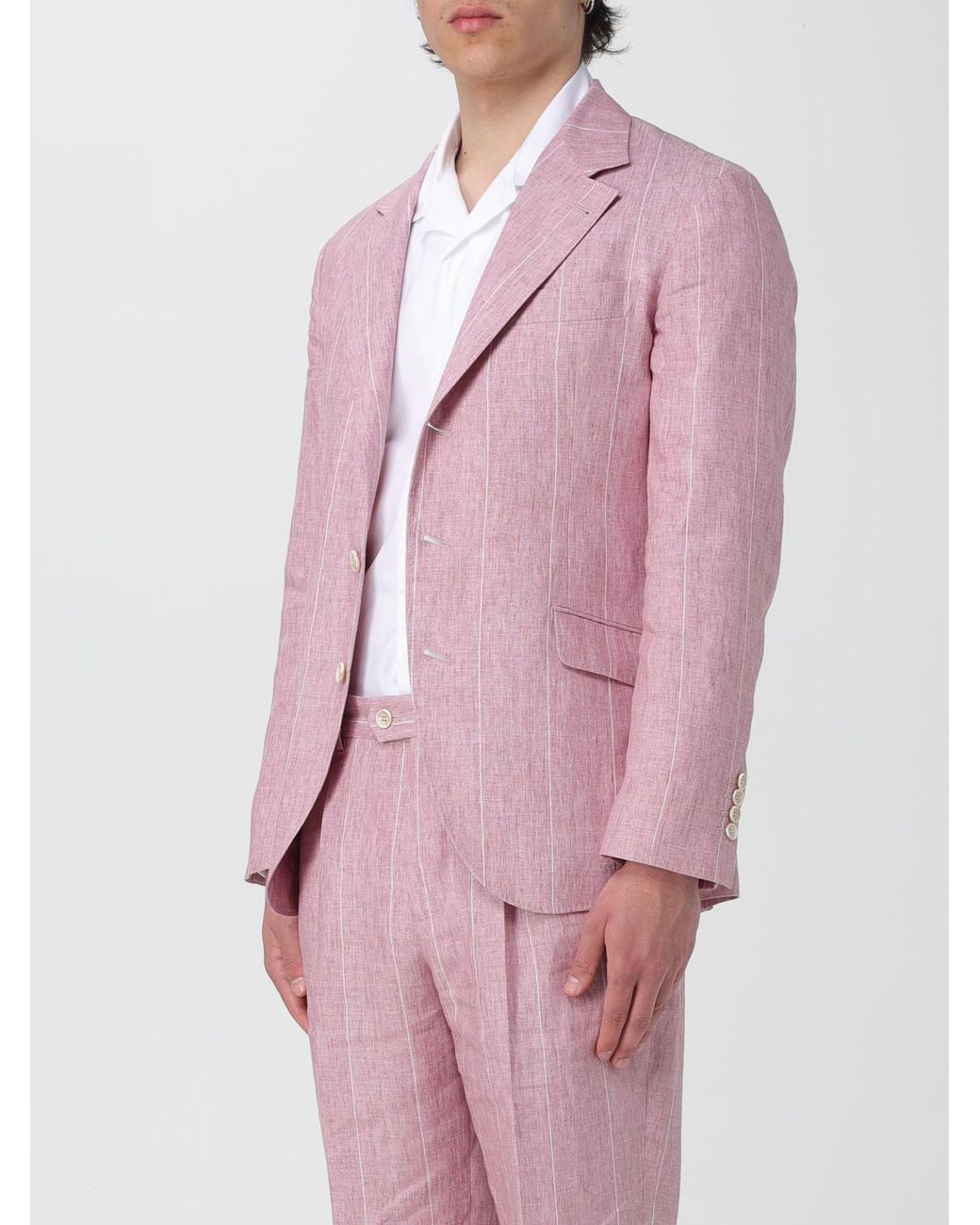 Brunello Cucinelli Pink Linen Pinstripe Blazer Clothing for men