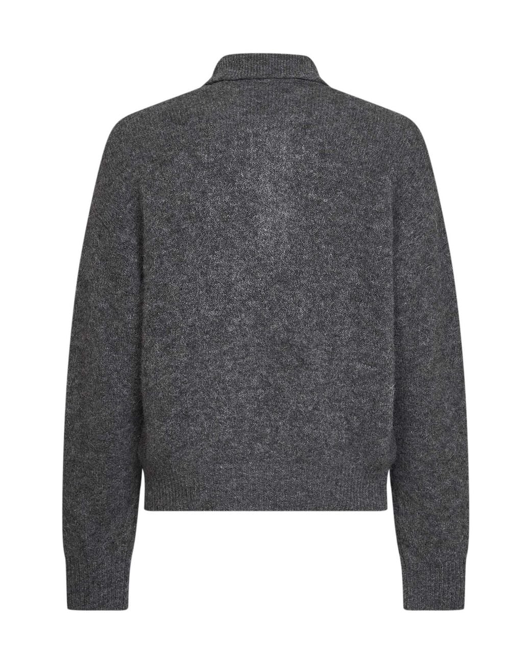 AMI Gray Charcoal Alpaca-Blend Knit Embroidered Polo Shirt for men