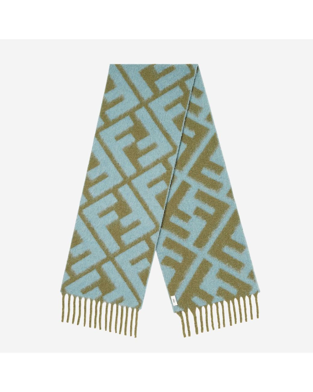 Fendi Green Alpaca And Wool Scarf With Ff Motif, Light