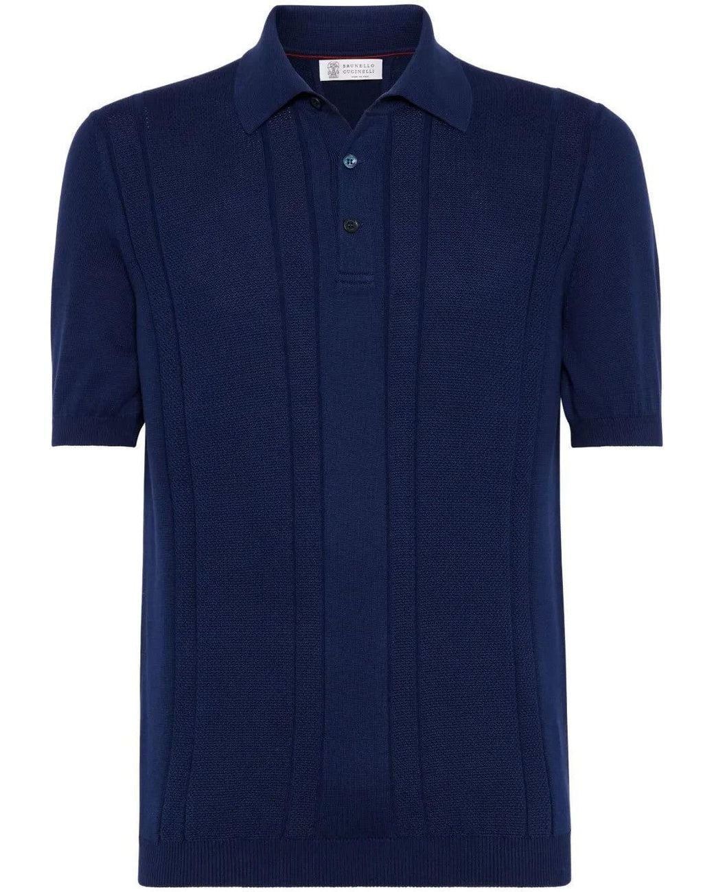 Brunello Cucinelli Blue Dark Textured Polo Sweater for men