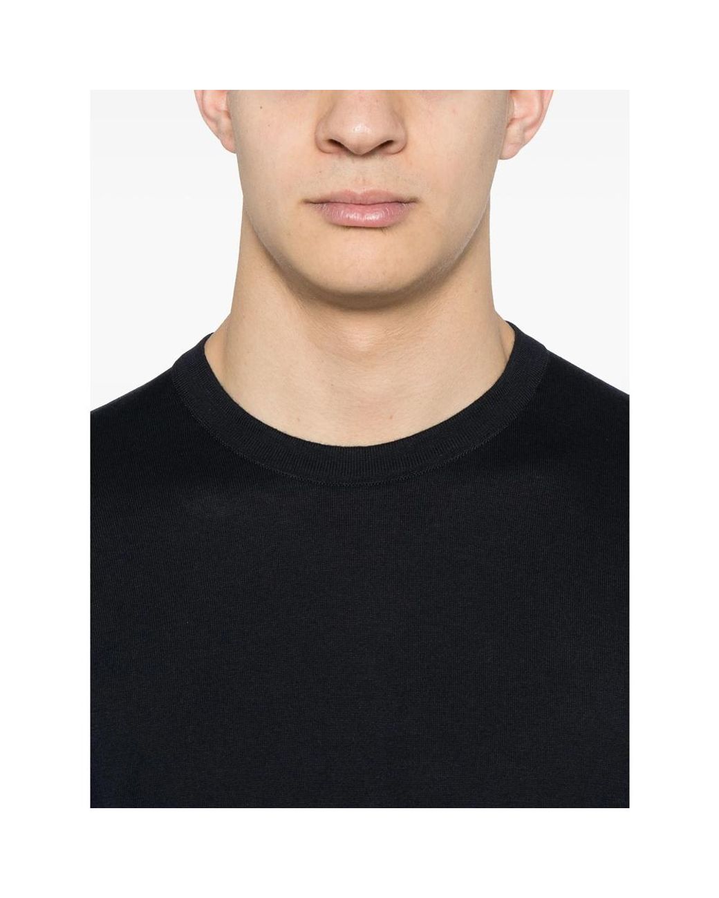 John Smedley Black Lorca Fine-Knit T-Shirt for men