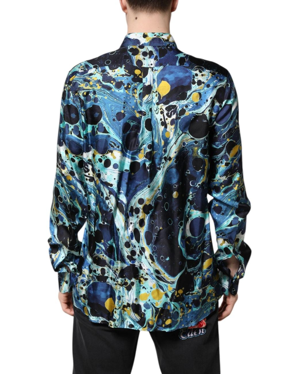 Dolce & Gabbana Blue Marble Print Martini Dress Formal Shirt for men