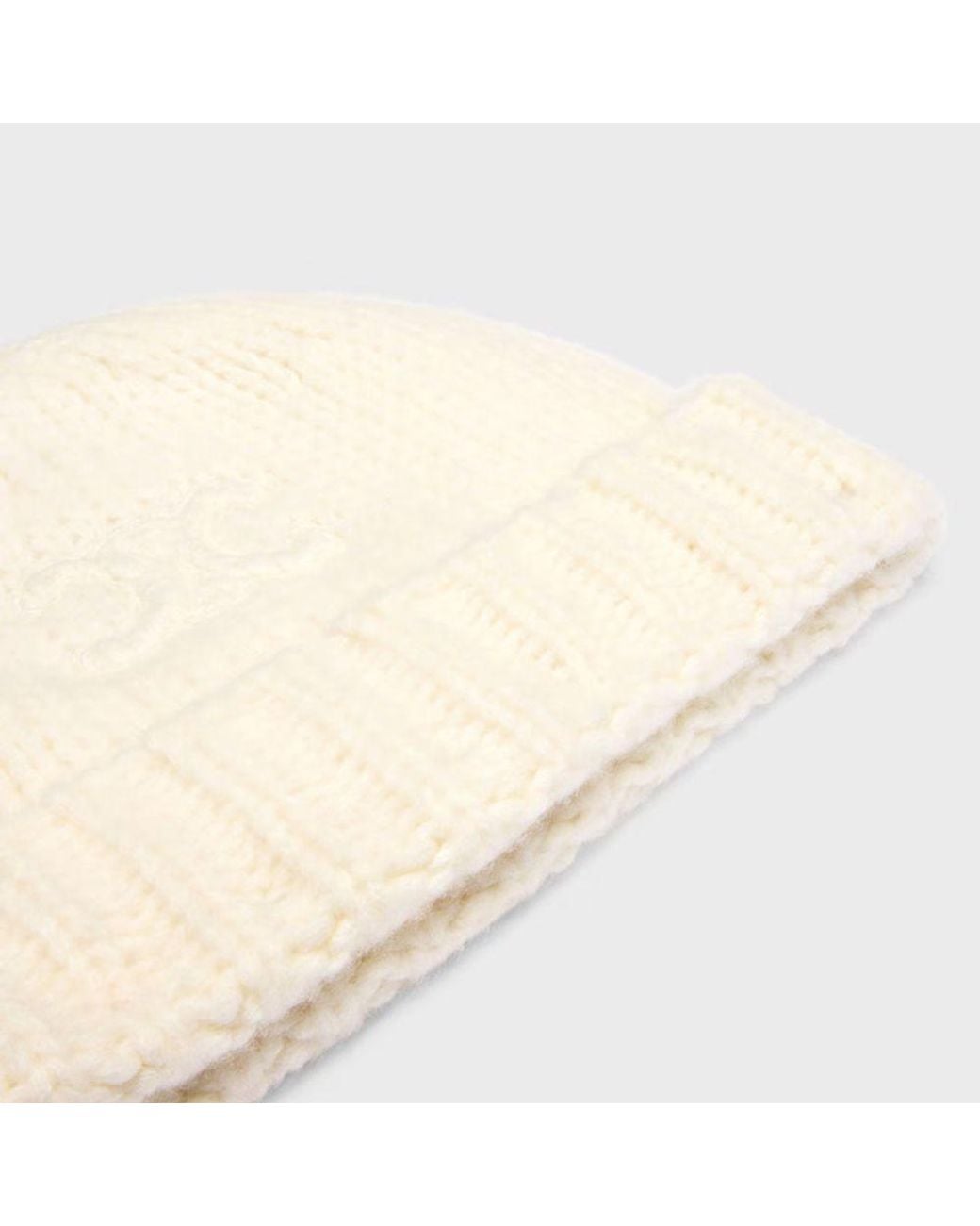 Céline White Celine Aa09Y0899 Ribbed Wool Knit Winter Hat — Ivory