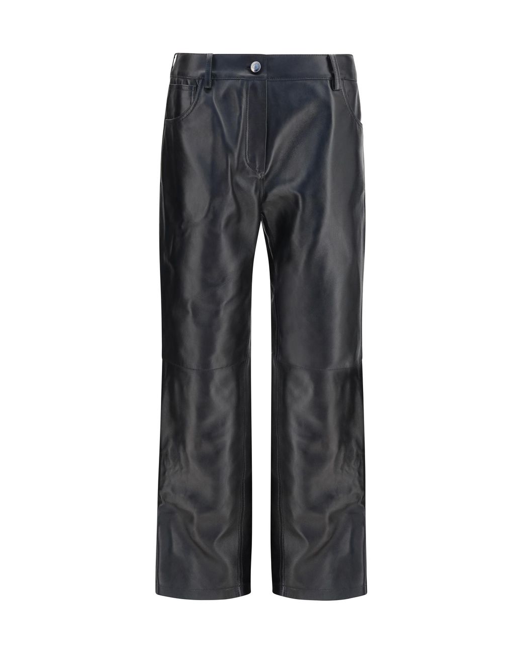 Magda Butrym Blue Leather Straight-Leg Pants Sheep Trousers