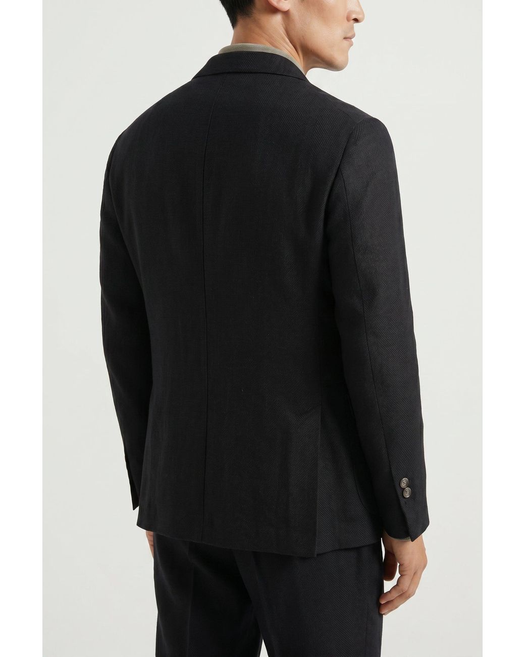 Brunello Cucinelli Black Linen Wool Tailored Blazer for men
