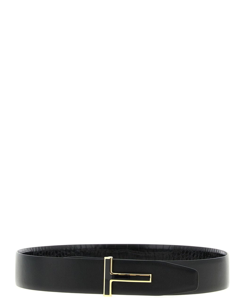 Tom Ford Black Reversible Crocodile-Effect Leather Belt for men