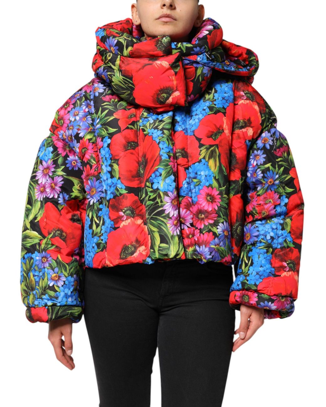 Dolce & Gabbana Red Floral Hooded Puffer Coat Jacket Polyester Clothing