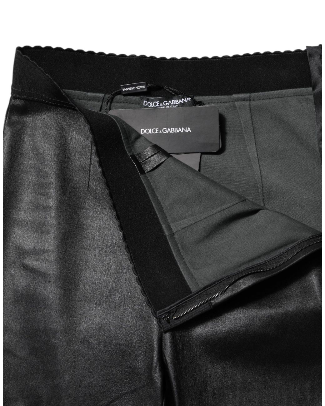 Dolce & Gabbana Black Leather Elastic Waist Pants