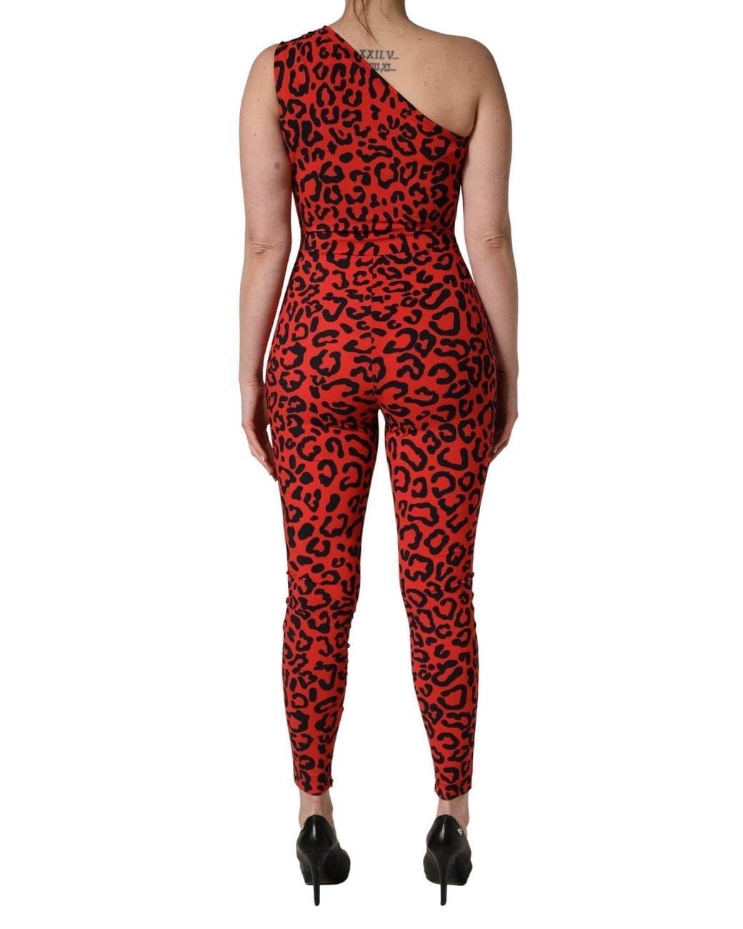 Dolce & Gabbana Red Nylon Leopard Pattern Jumpsuit And Elastane