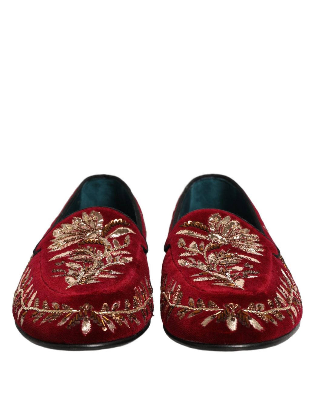 Dolce & Gabbana Black Velvet Floral Embroidery Loafers Shoes Leather for men