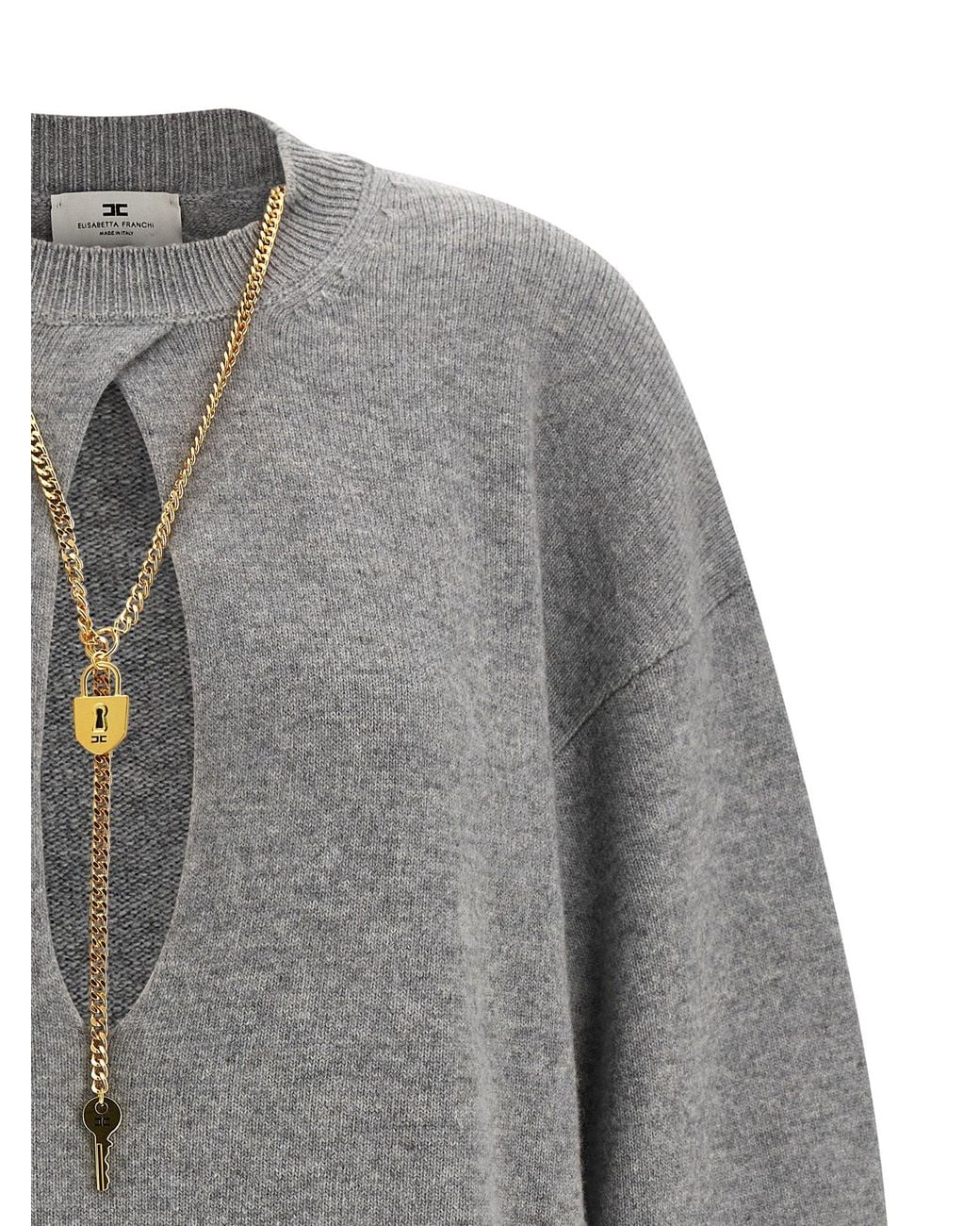 Elisabetta Franchi Gray Wool Cashmere Knit Dress