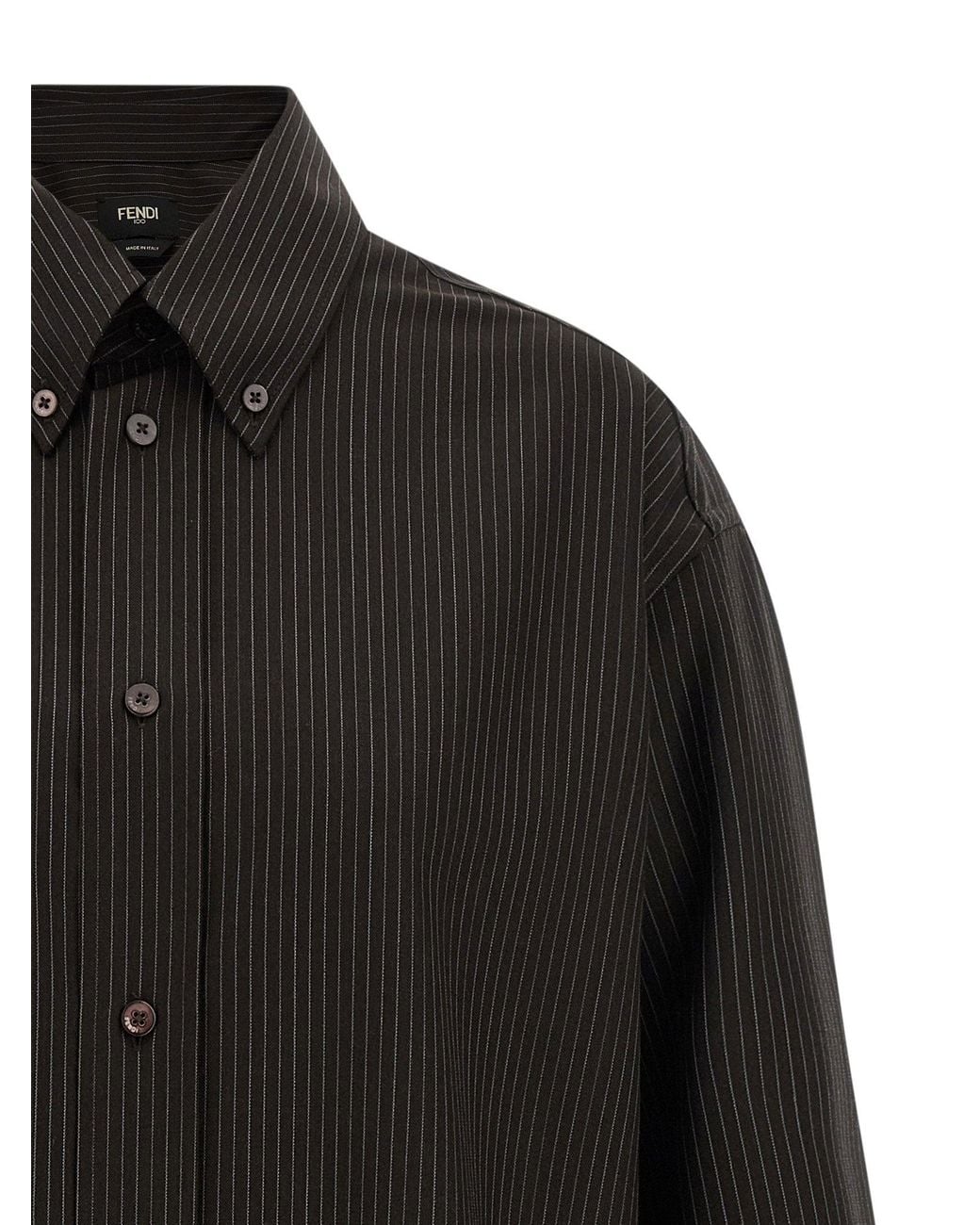 Fendi Black Pinstripe Wool With Lace Trim Shirt