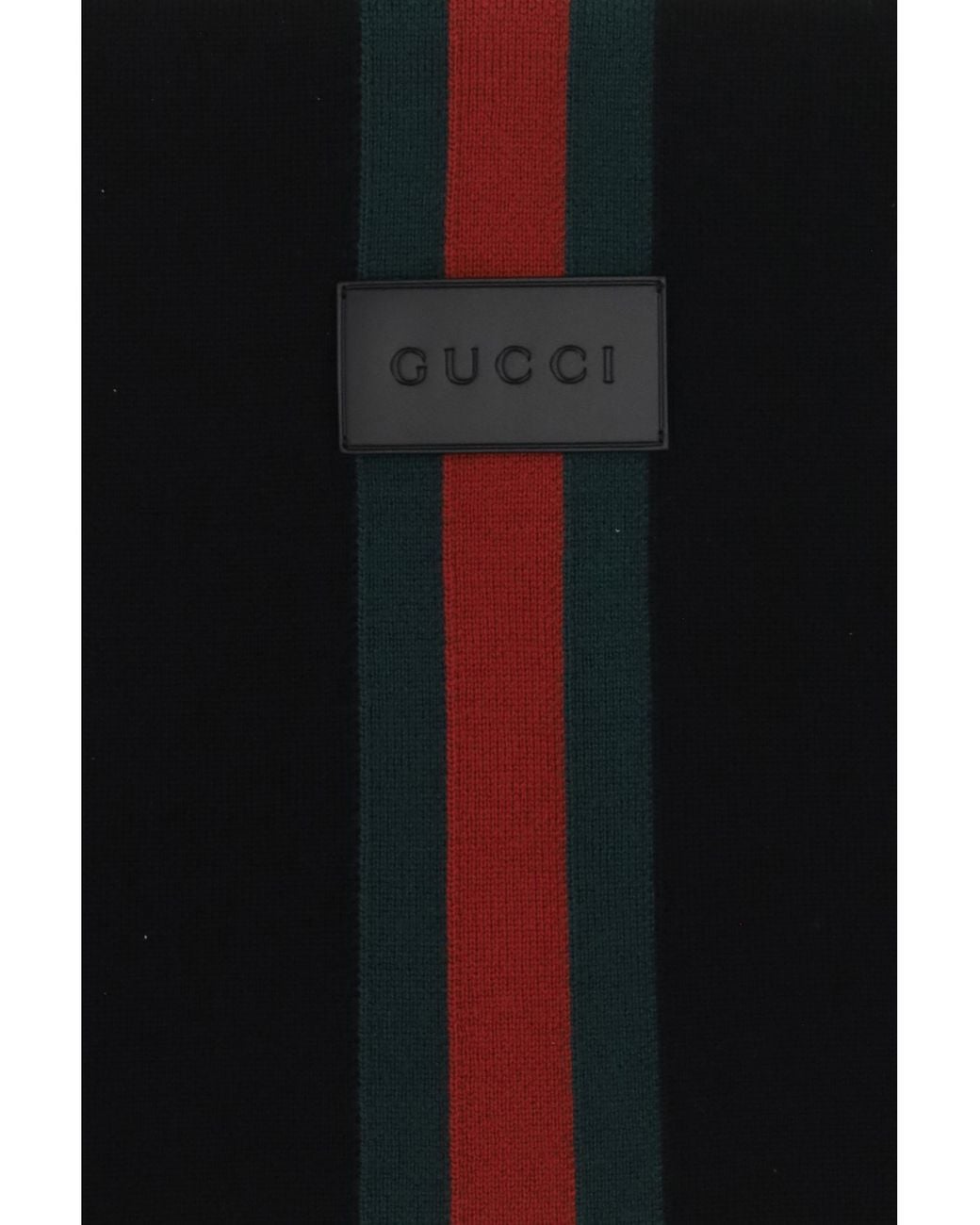 Gucci Black Wool Scarf With Web Stripe Merino Ovis Aries Scarfs for men
