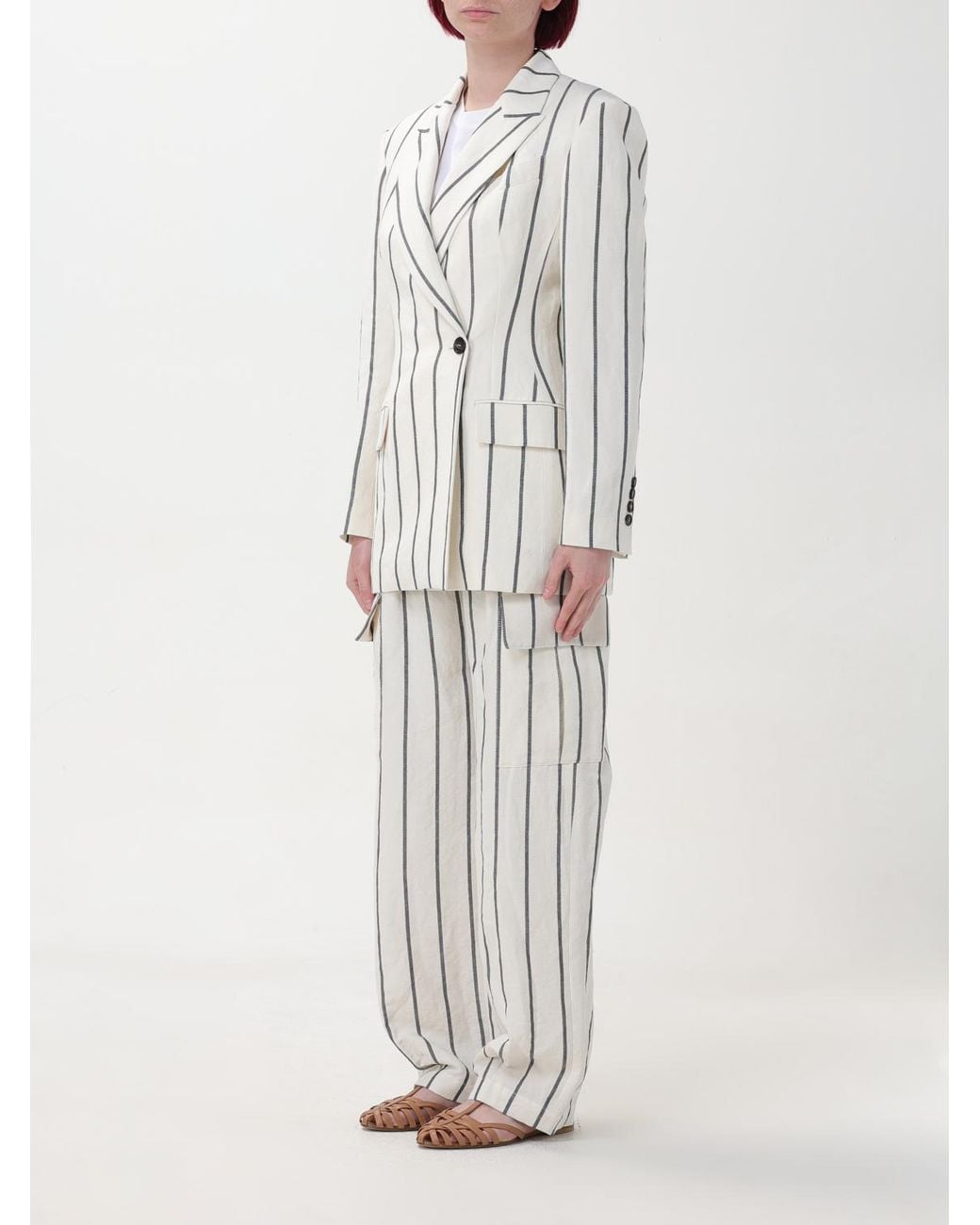 Brunello Cucinelli White Panama Striped Linen Cotton Blazer