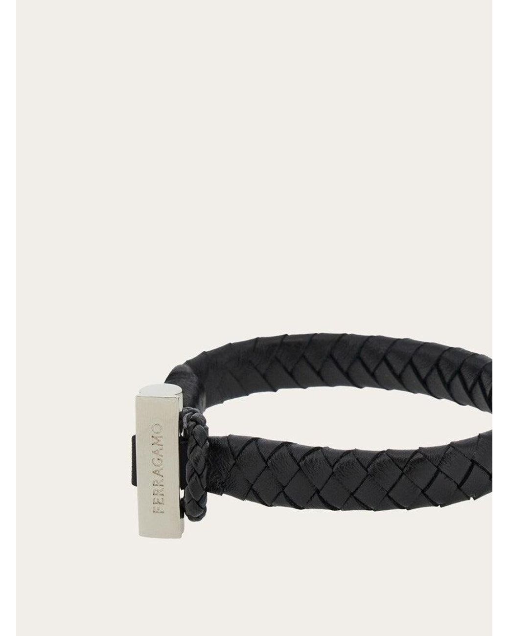 Ferragamo White Leather Braided Bracelet for men