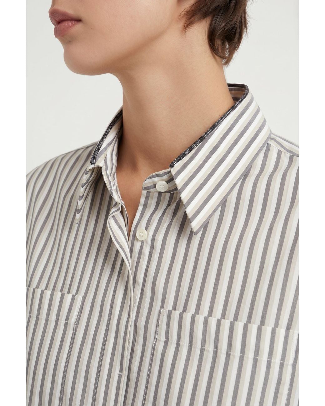 Brunello Cucinelli White Striped Silk Shirt