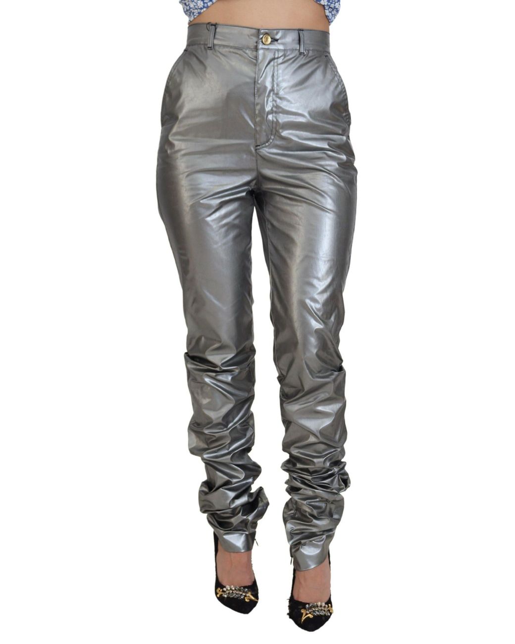 Dolce & Gabbana Black Metallic High Waist Skinny Pants Polyester