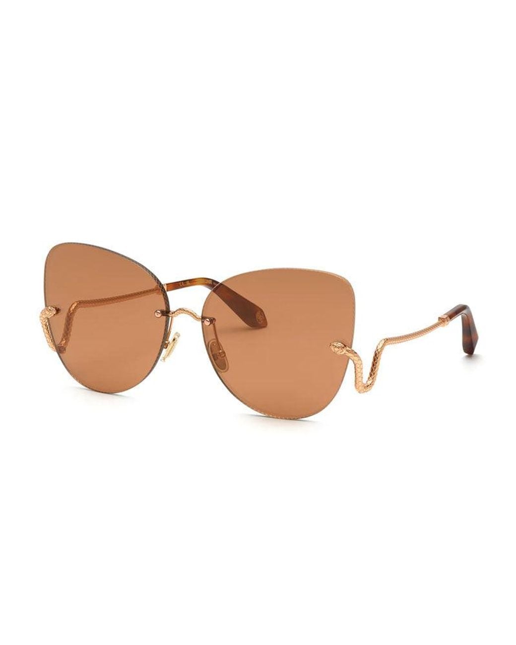 Roberto Cavalli Brown Sunglasses Butterfly Rimless, Copper Frame And Lens Src0628Fcx