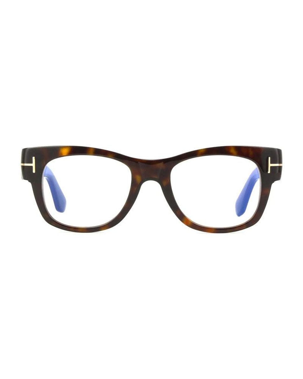 Tom Ford Black Eyeglasses Square Full Rim, Dark Havana Frame And Clear Light Block Lens Ft5040-B052 for men