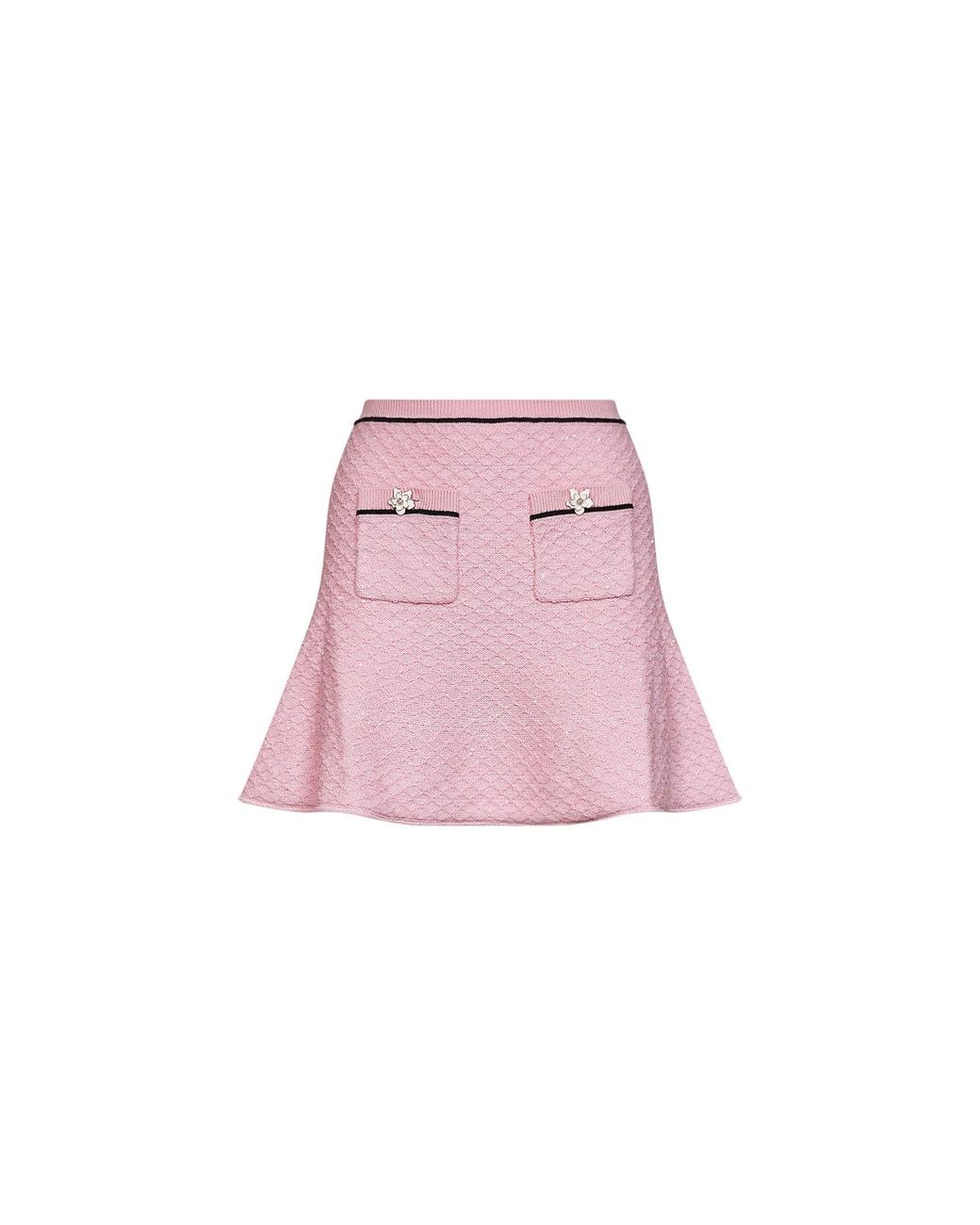 Self-Portrait Pink Self Portrait Sequin Knit Flared Mini Skirt