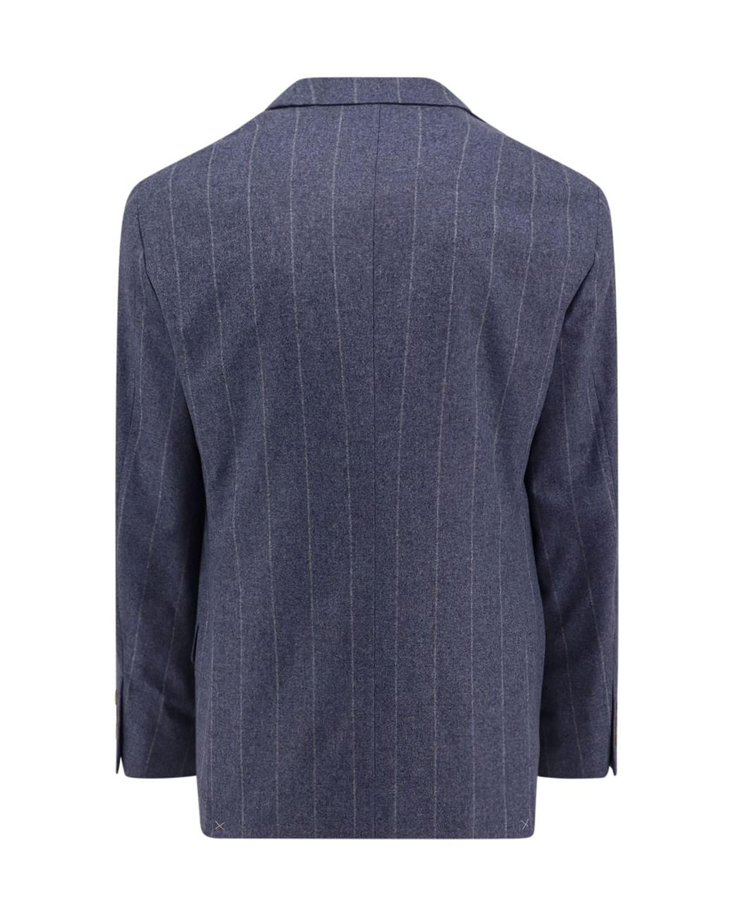 Brunello Cucinelli Blue Wool Silk Pinstripe Blazer Clothing for men