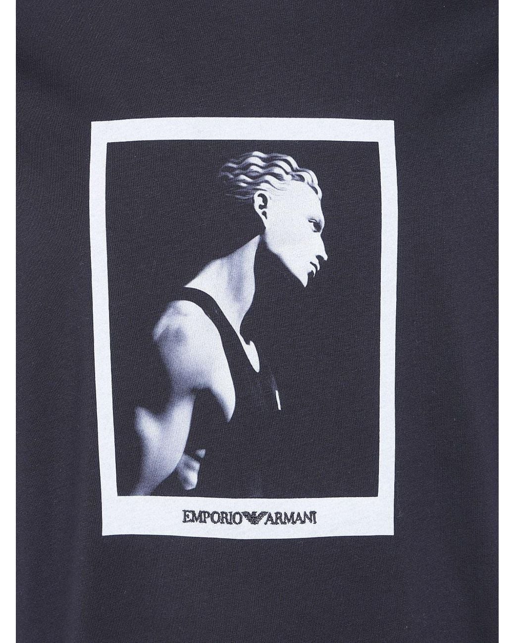 Emporio Armani Blue Graphic-Print Cotton T-Shirt for men