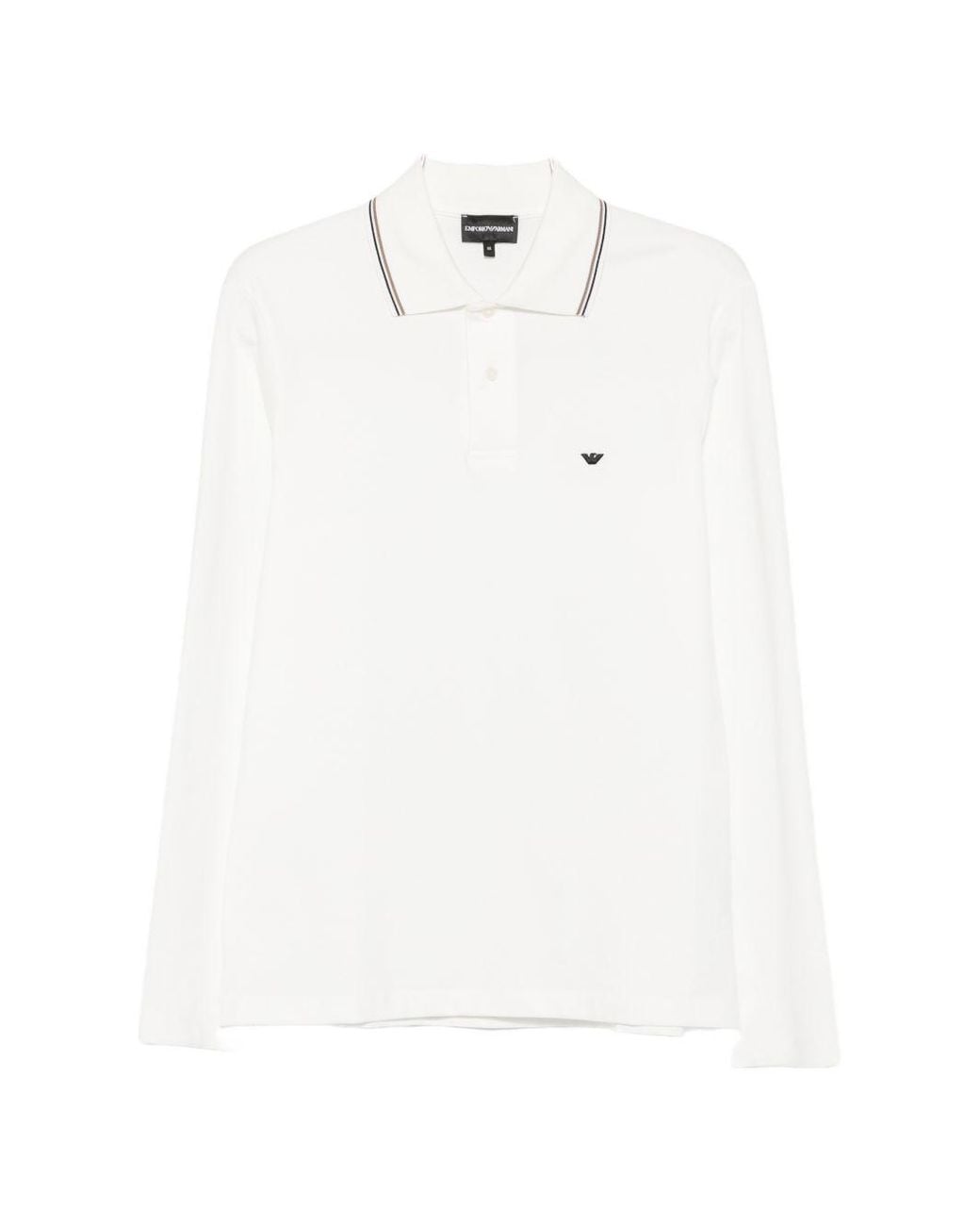 Emporio Armani White Logo-Embroidered Cotton Polo for men