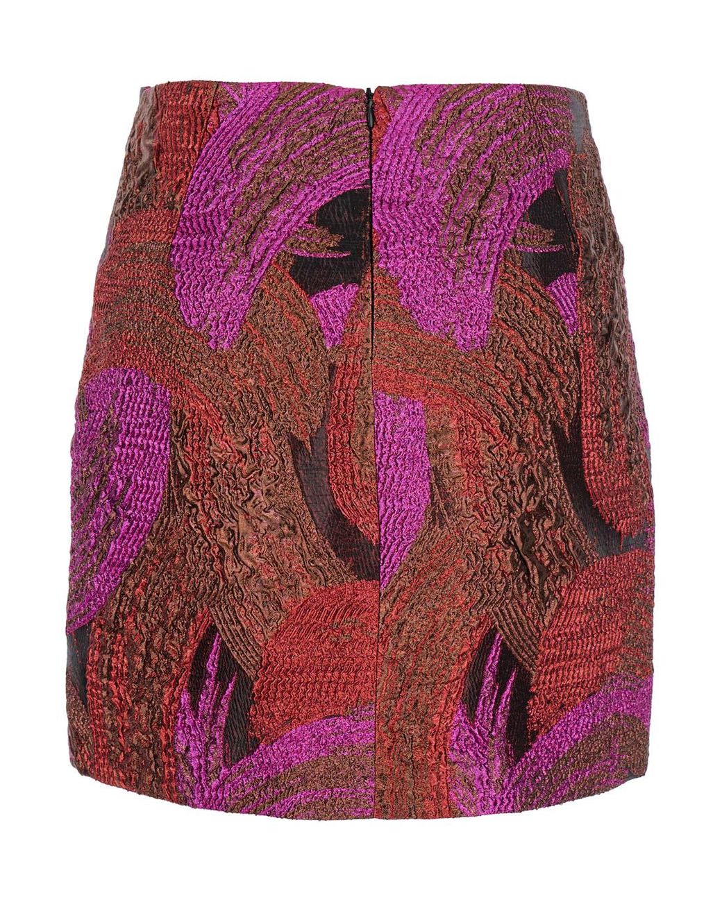 Le Plain Purple Fuchsia Mini Skirt With All-Over Broccato Motif And Concealed Rear Zip Closure