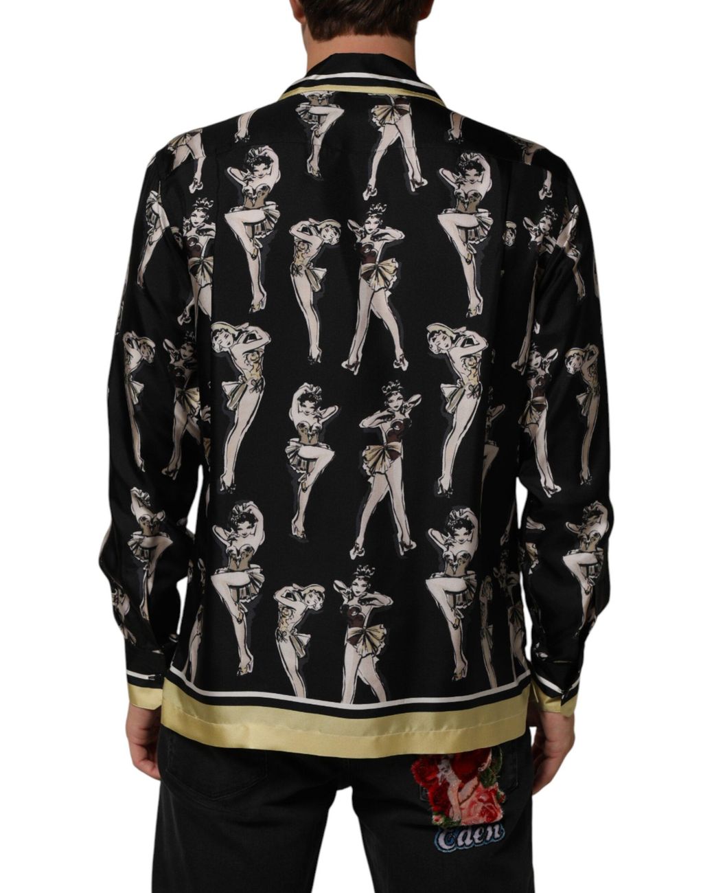 Dolce & Gabbana Black Silk Pin Up Printed Button Down Shirt for men