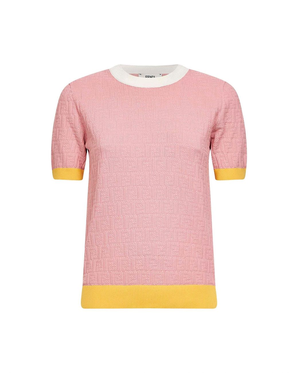 Fendi Pink Ff Cotton And Silk Sweater With Color Block Edges