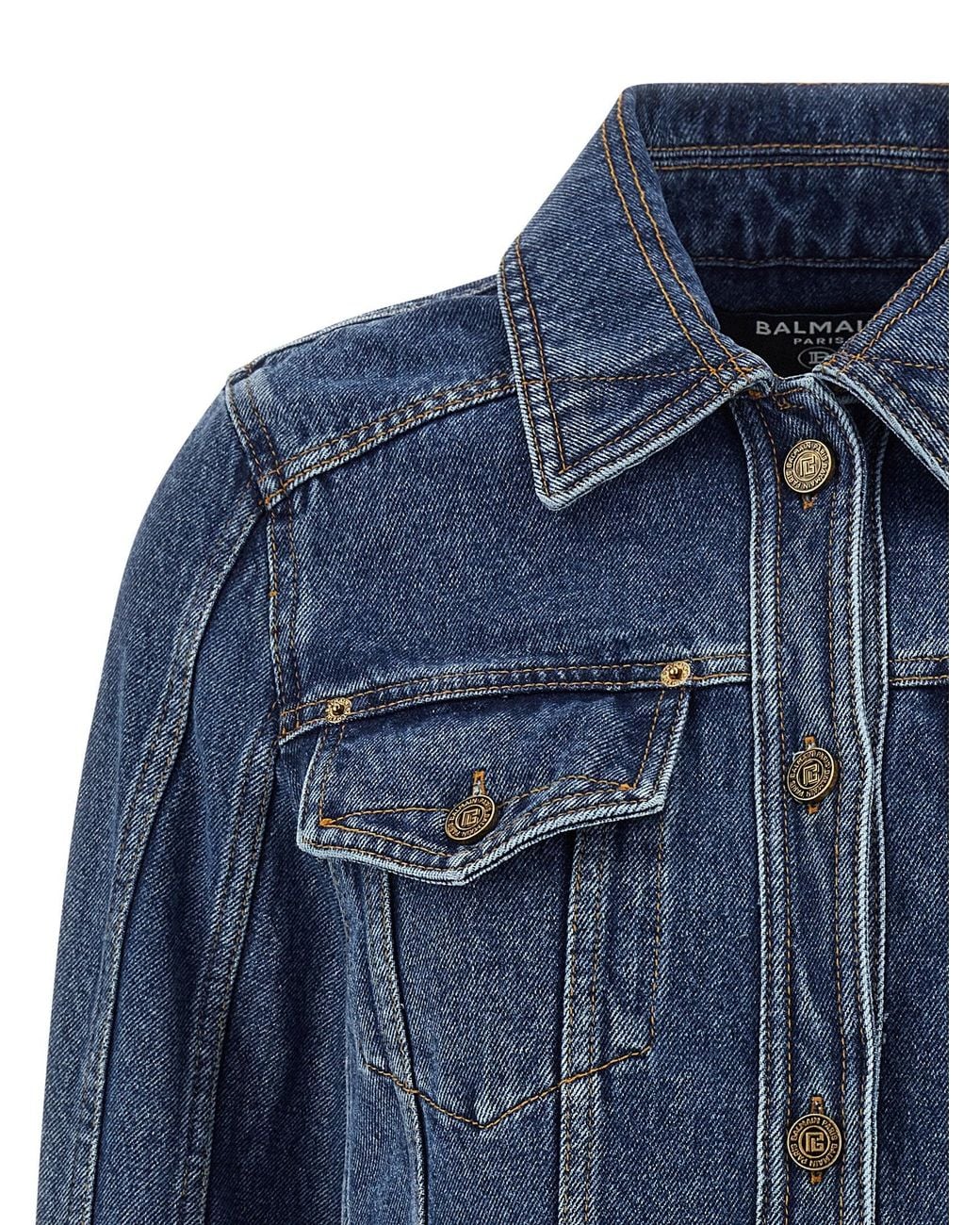 Balmain Blue Cropped Denim Jacket