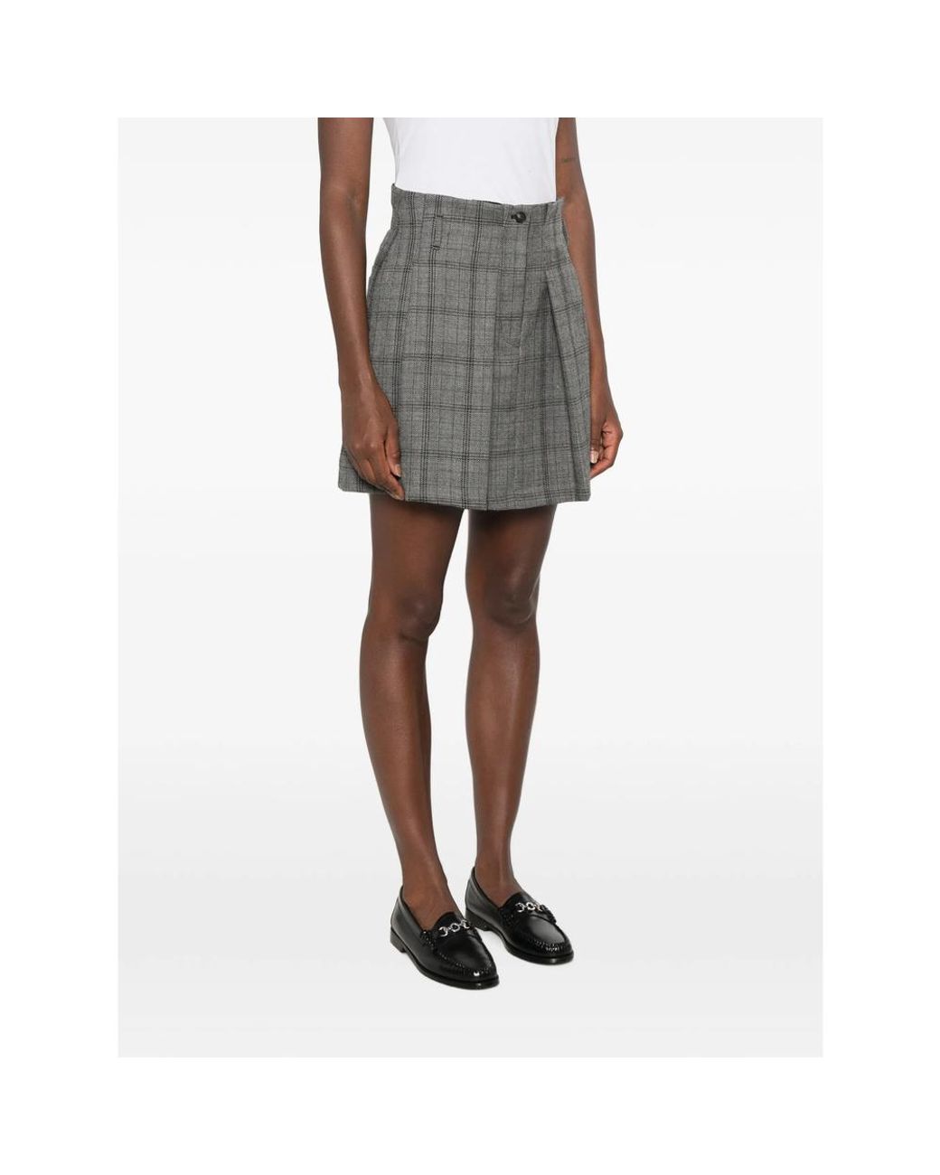 Tela Gray Check-Pattern Pleated Mini Skirt