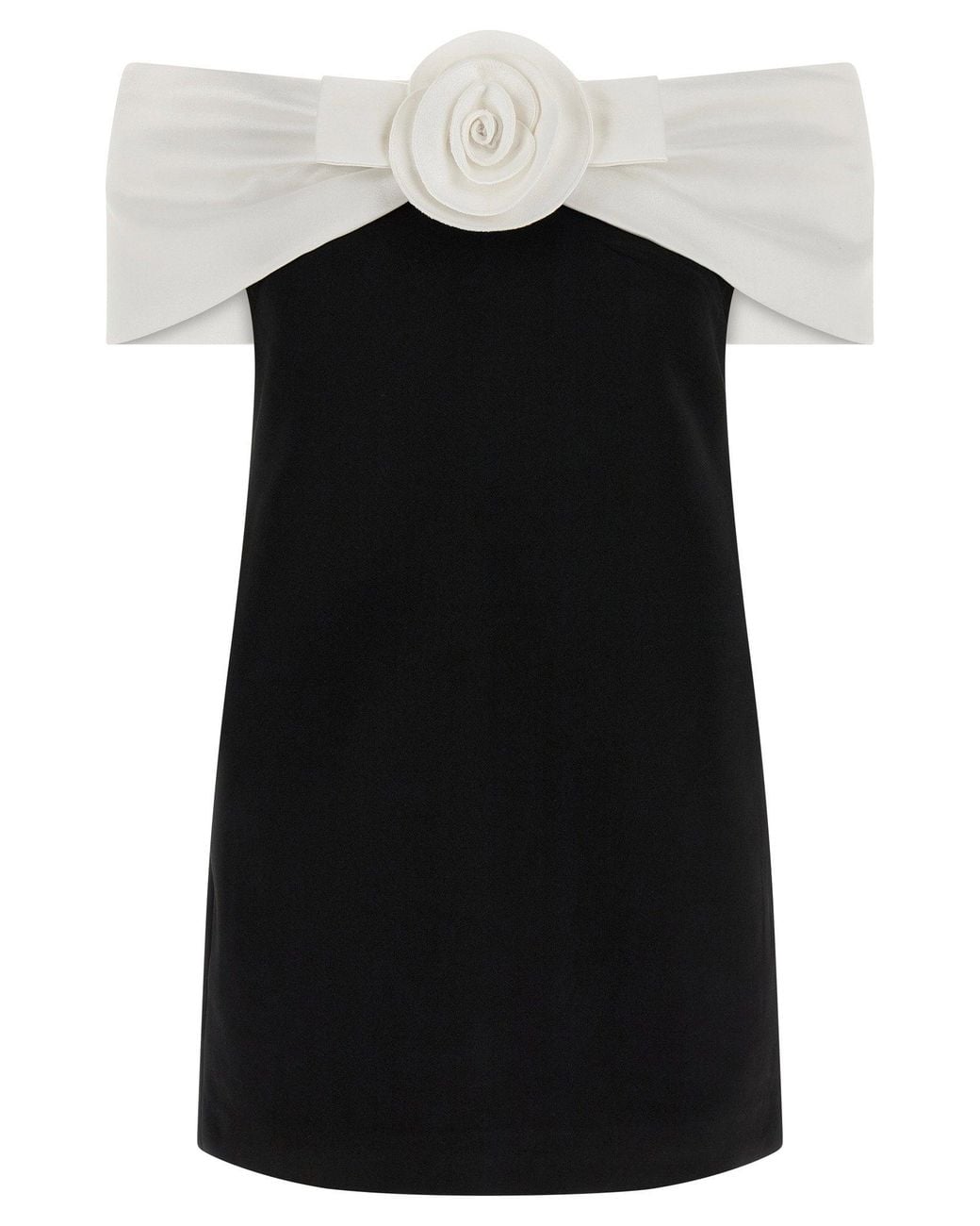 Self-Portrait Black Sculptural Flower-Appliqué Off-Shoulder Dress