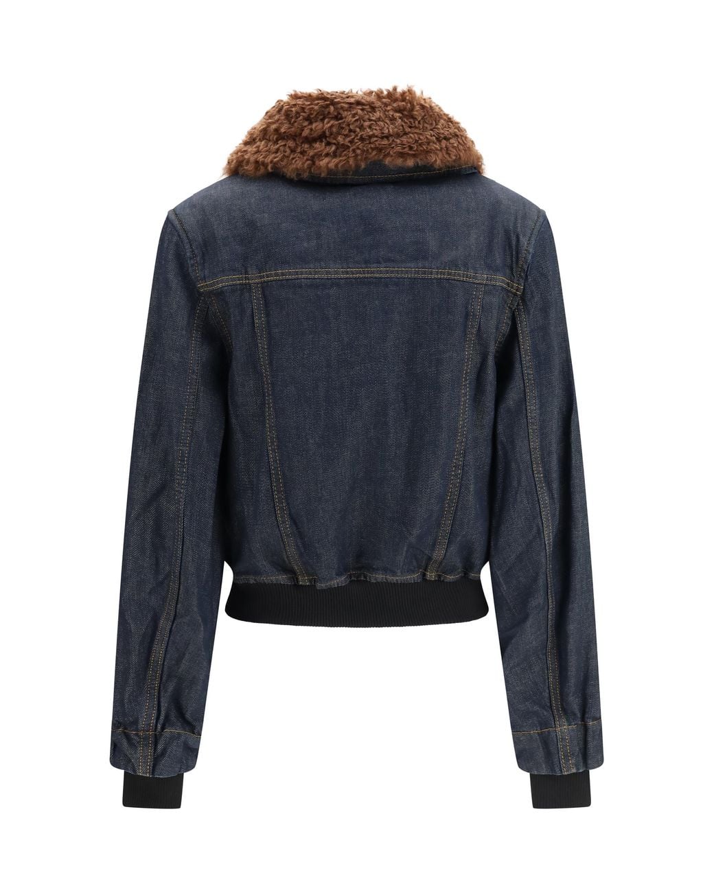 Ganni Blue Denim Bomber Jacket Cotton