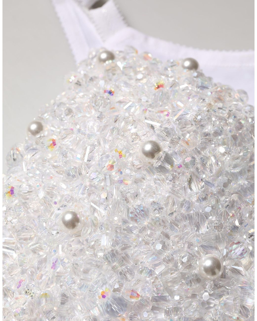 Dolce & Gabbana Gray Pearls Beaded Corset Bustier Crop Top Elastane Polyester