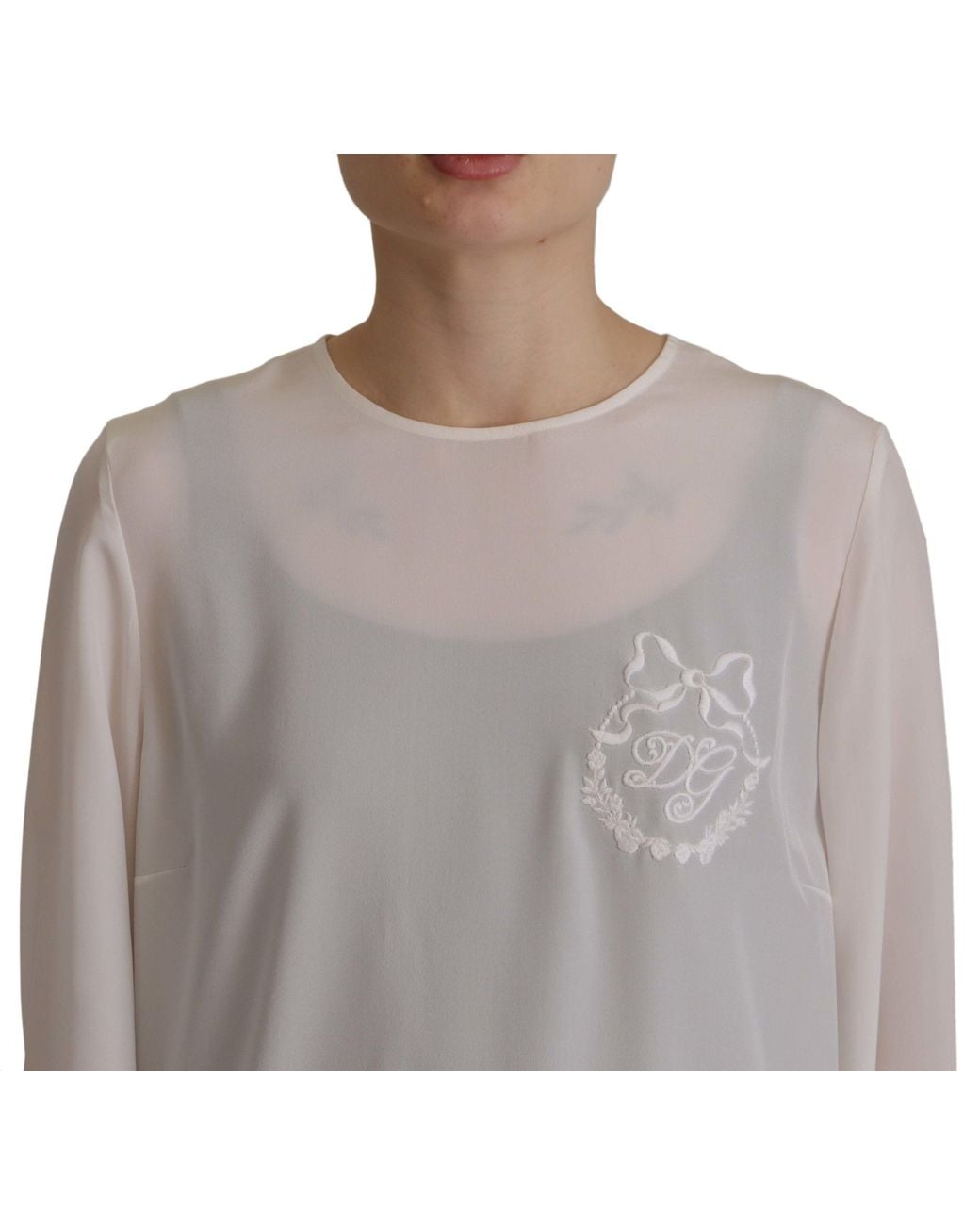 Dolce & Gabbana Gray Elegant Silk Top With Logo Embroidery